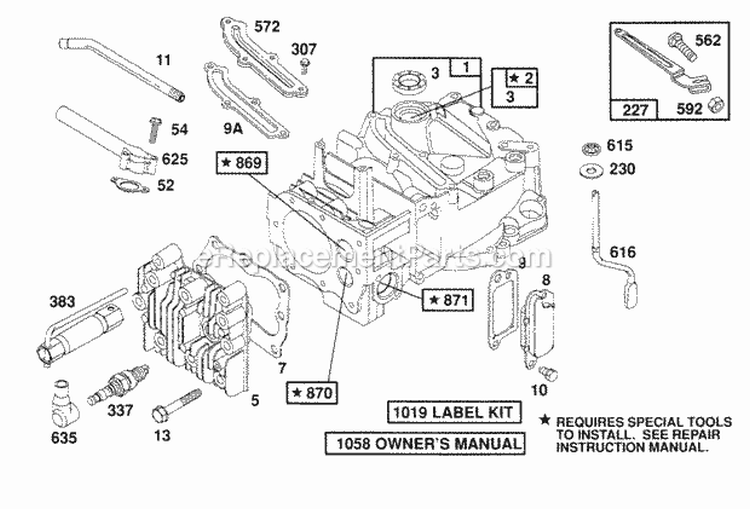 CylinderCyl Head Diagram and Parts List for 122802-3413-01  Briggs and Stratton Engine